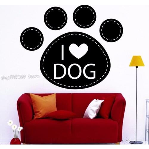 Simple Dog Paw Love Vinyl Wall Stickers I Love Dog Decals Pet Shop Grooming Salon Decoration Quality Wallpaper YY425