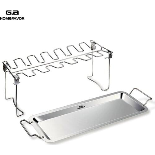 G.a HOMEFAVOR BBQ Chicken Leg Wing Grill Cooking Rack 14 Slots BBQ Poultry Chicken Leg Roaster Stainless Steel Chicken Wing Rack