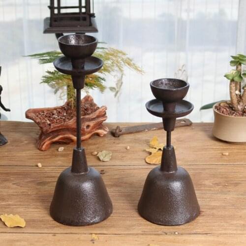 Retro Rustic Small Large Bell Cast Iron Candle Lamp European Home Tabletop Decor Handmade Heavy Iron Candle Holders