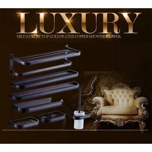 Luxury European style Antique Wall Mounted Black Brass Bathroom Wall Stand towel rack, shelf,storage,toilet Brush for Home