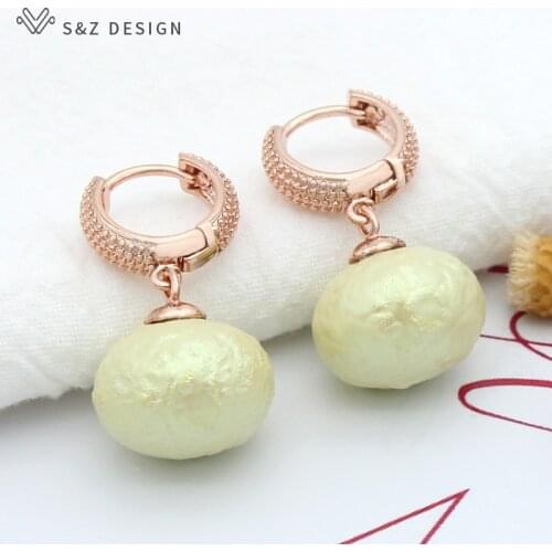 S&Z DESIGN Trendy Colorful Imitation Bread Pearl Dangle Earrings For Women Wedding Elegant Fashion Jewelry Rose Gold Earring