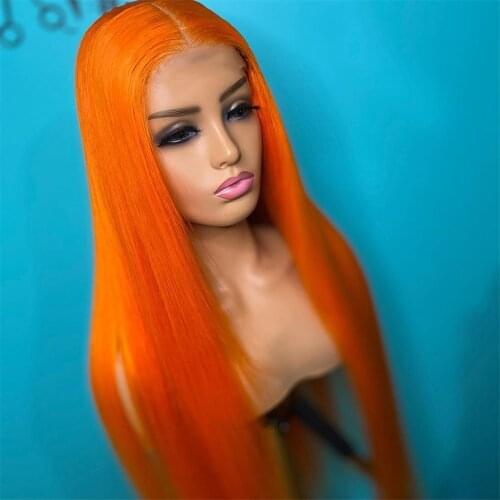 Synthetic Wig Silky Straight Orange Color Glueless Heat Resistant Fiber Wigs for Women Girls Middle Part