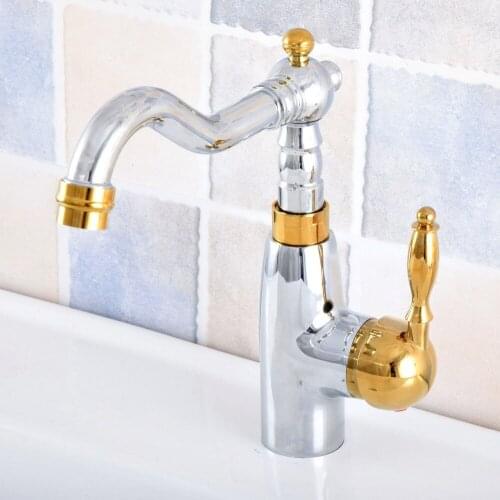 Bathroom Faucet Gold & Silver Brass Single Handle Hot & Cold Water Mixer Taps Wash Basin Bathroom Deck Mounted zsf816