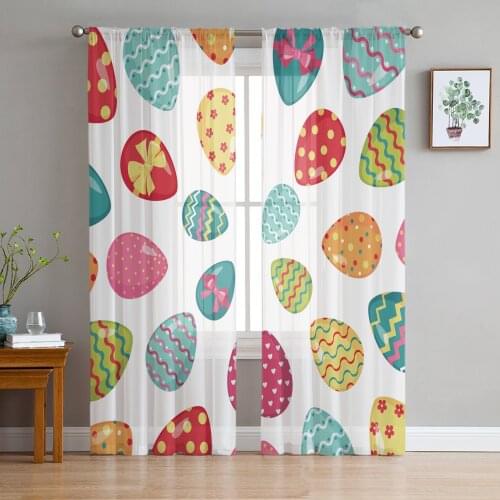 Colorful Easter Eggs Modern Curtains For Living Room Transparent Tulle Curtains Window Sheer For The Bedroom Accessories Decor