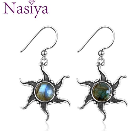 Vintage Boho Natural Labradorite 925 Silver Dangle Drop Earrings for Women Female New Wedding Party Jewelry Accessories