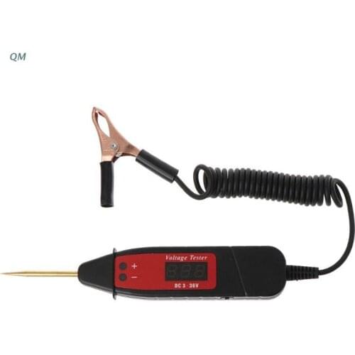 1.65m Spring Line Car Digital LCD Electric Voltage Test Pen Probe Detector Tester With LED Light for Auto Car Testing Tool 13MF