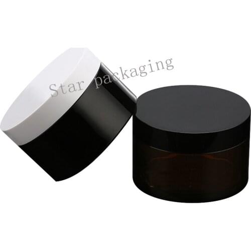 20pcs 150g black/ brown round plastic display empty bottle pot clear cream jar for cosmetic packaging,cosmetic sample container