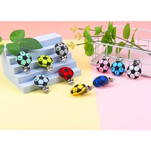 Sunrony 10pcs Round Football Shaped Baby Pacifier Clips Silicone Teether Clip DIY Baby Chain Nipple Holder Rodent Nursing