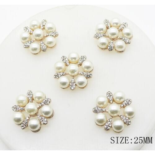 10pcs/lot 25mm Flower Pearl Artificial Crystal Metal Button for Wedding Bouquent Hair Ornament Corsage Craft Accessories Decor