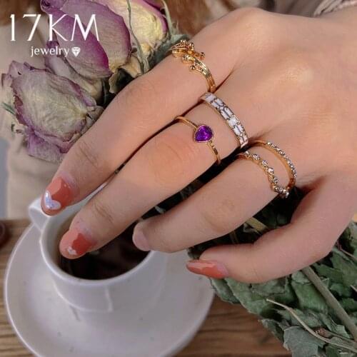 17KM Trendy Gold Knuckle Chain Rings For Women BOHO Multilayered Crystal Ring Moon Star Finger Rings Set 2021 Female Jewelry