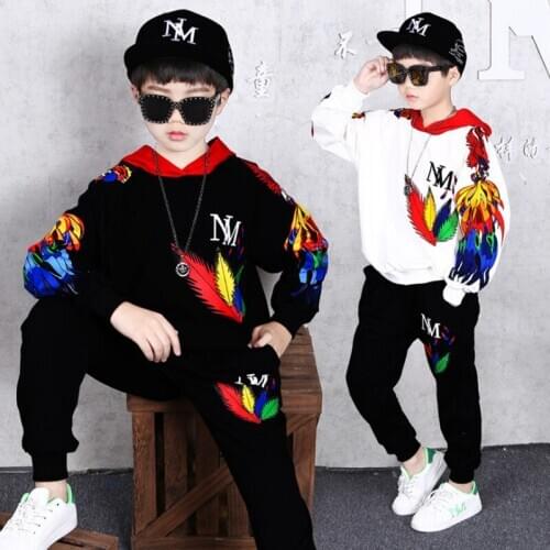 Fashion Black White Children Hoodies Pants 2pcs Sets Cotton Sweatshirts Casual Boys Clothing Kids Clothes Girl Long Sleeved Tops