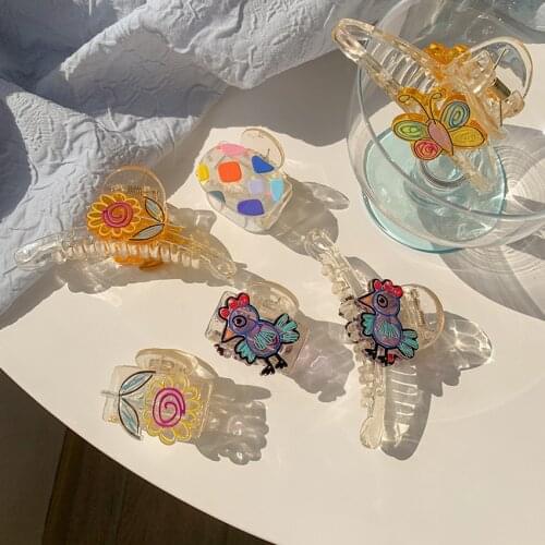 2021 Colorful Transparent Acrylic Graffiti Cartoon Hair Claw Clips Irregular Flower Candy Big Hair Claw For Women Jewelry