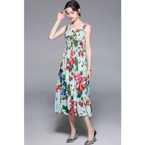 2021 New Women Summer Elegant Floral Dress Festa High Quality Long Wedding Party Robe Femme Vintage Designer A-Line Vestidos