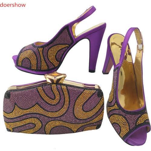 African Women Shoes And Bag Set With Rhinestones Top Quality Italian Shoes With Matching Bags For Party doershow ! LULU1-3