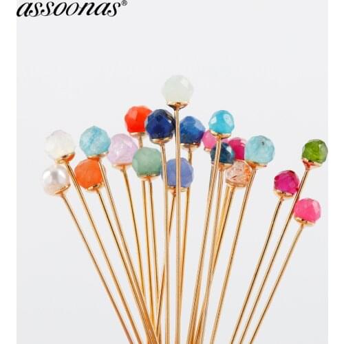 Assoonas M1047,jewelry accessories,connectors,head needles,18k gold plated,natural stone,charms,jewelry making,10pcs/lot