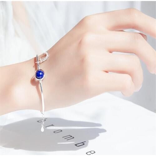 Sole Memory Fresh Blue Crystal Moon Literary Moonstone 925 Sterling Silver Female Resizable Bracelets SBR204