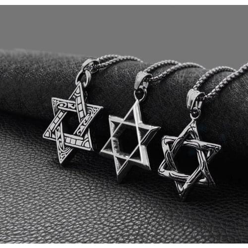 Stainless Steel Star Hexagram Magen David Pendant Necklace Chain Neckless Hip Hop Israel Judaica Hebrew Jewlery 55cm