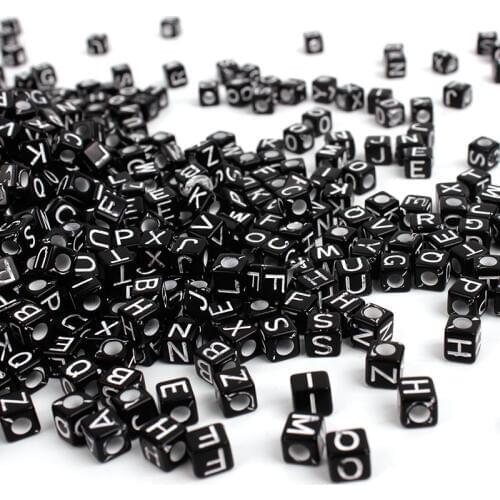 7x6mm Black White Letters Big Hole Acrylic Beads DIY Jewelry Accessories Square Shape Loose Spacer Alphabet Beads 100pcs/lot