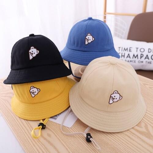 Cute Bear Baby Hat Embroidery Spring Summer Kids Girl Boy Bucket Cap Soft Cotton Children Toddler Beach Fisherman Sun Hat