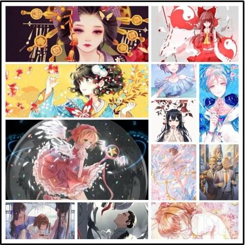 Canvas Painting Wall Art Anime Japanese Woman In Gorgeous Kimono Formal Dress Bald Suit Man Monster with Sharp Teeth Long Tongue