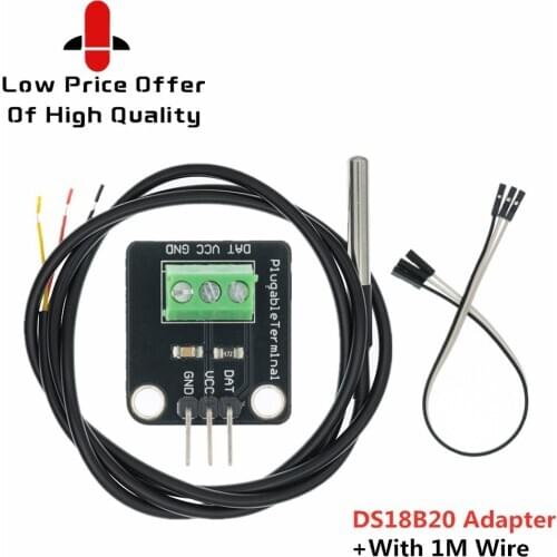 DS18B20 Temperature Sensor Module Kit Waterproof 100CM Digital Sensor Cable Stainless Steel Probe Terminal Adapter For Arduino