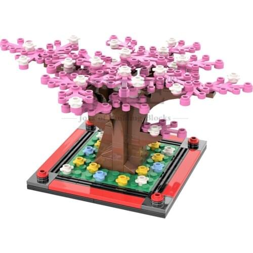 City Street View Idea Sakura Cherry Blossom Trees Plants Flowers DIY Building Blocks Brick Compatible with Decorative Accessory