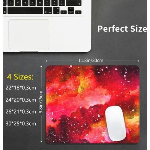 Fireball Mouse Pad DIY Print Fire Red Watercolor Stars Galaxy Space Universe Planets Yellow Clouds