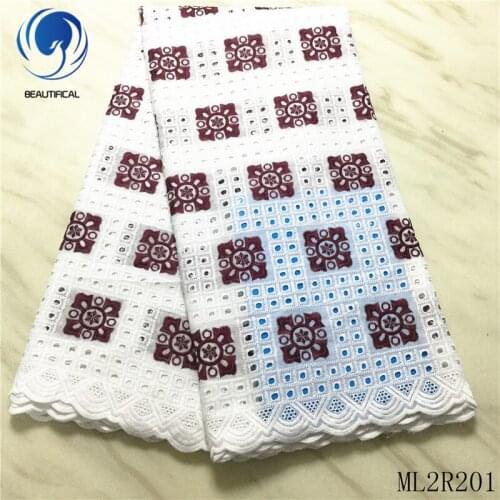BEAUTIFICAL Nigerian lace fabrics for dress Hot sale african voile lace fabric for women 5yards dry cotton lace fabric ML2R201