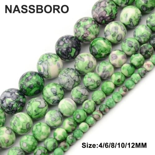 Natural Green Rainbow Stones Round Natural Stone Beads For Jewelry Making Women Bracelet Diy Accessories 4mm/6mm/8mm/10mm/12mm