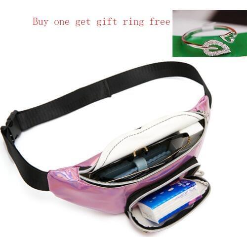 Buy 1 get 2 Holographic Waist Bags purse Women Fanny Pack Female Belt Bag Banana Waist Packs Laser Chest Phone Pouch