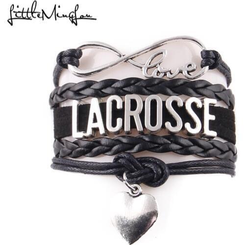Little MingLou Infinity love Lacrosse Bracelet heart charm sport leather wrap men bracelets & bangles for women jewelry mom gift