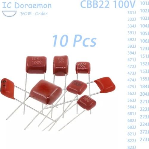 10PCS CBB22 472J 474J Metallized Polypropylene Film Capacitor 100V 101J~823J 102J 103J 104J 152J 221J 332J 334J 475J 564J 684J