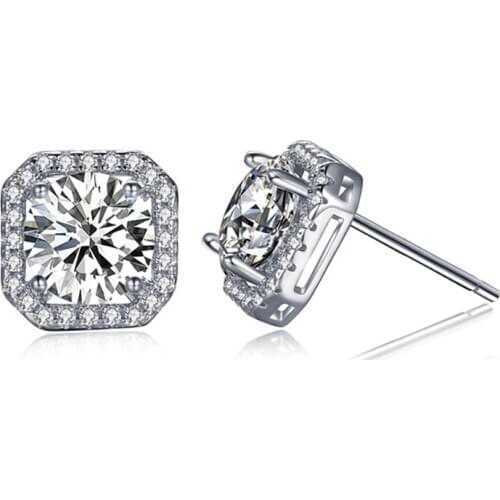 Fashion 925 Sterling Silver 7x7mm Halo Round Cut CZ Stud Earrings Silver Stud Earring Women Engagement Wedding Party Jewery Gift