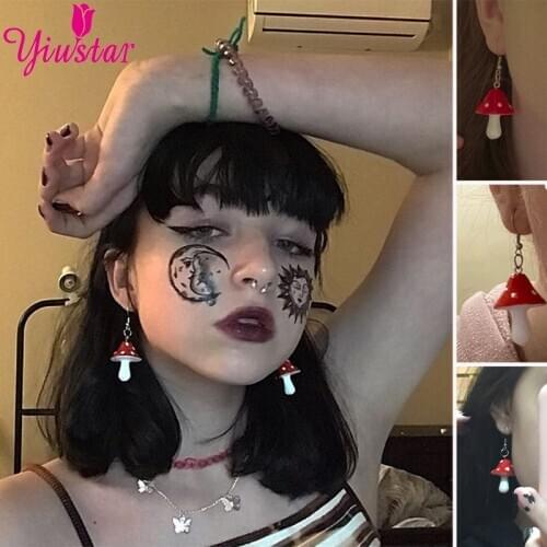 Fashion Women High Quality Handmade Plastic Simulation Mushroom Long Pendant Earrings Hook Jewelry Accessories Unusual Gifts