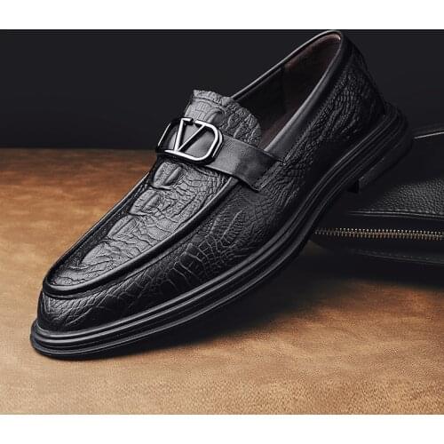 Molosia Autumn New Mens Fashion Crocodile Lerther Shoes Flat Loafers Light Leather Slip On Casual Shoes for Men