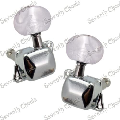 A Set Chrome Acoustic Guitar Replacement Semiclosed Guitar Tuning Pegs Tuners Machine Heads - White Pearl Large Ellipse Button
