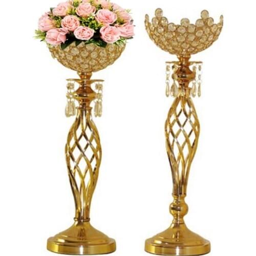 New style Metal Floor Tall Candle Holder Glass Crystal Candelabra For Wedding crystal flower vase Display stand senyu0743