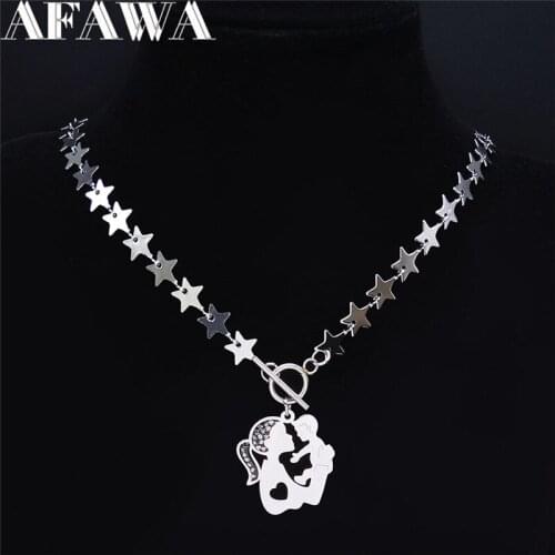 Family Heart Mom Baby Stainless Steel Necklaces Women/Men Silver Color Choker Necklace Jewelry cadena acero inoxidable N4818S01
