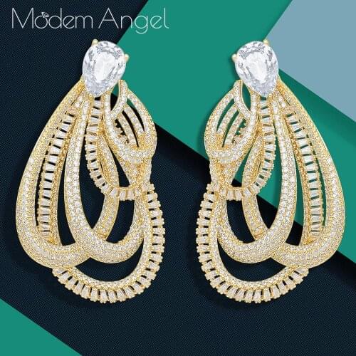 ModemAngel Luxury Water Drop AAA Cubic Zirconia Gold Color Dubai Wedding Copper High Quality Fashion Earring Jewelry