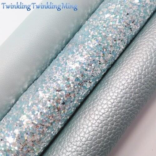 BLUE Glitter Fabric, Pearlized Litchi Faux Leather Fabric, Synthetic Leather Sheets For Bow A4 8"x11" Twinkling Ming XM274