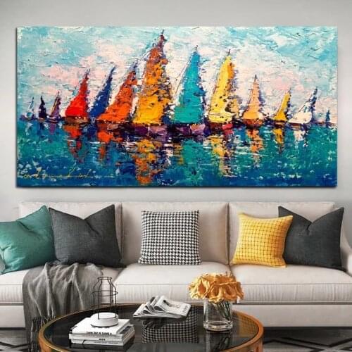 Modern Sailboat Colorful Landscape Canvas Painting Posters and Prints Big Size Nordic Wall Picture for Living Room Cuadros