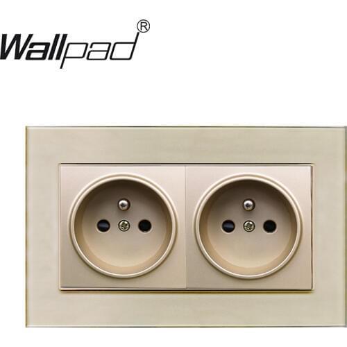 Double French Power Socket Glass Panel Wallpad 16A Electrical Power Wall Outlet French 146mm * 86mm