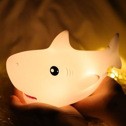 Shark LED Night Light Touch Sensor 7 Color USB Rechargeable Silicone Bedroom Bedside Room Lamp for Children Kids Baby Girl Gift