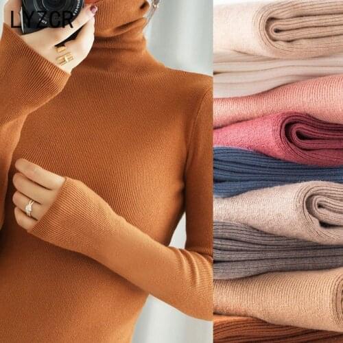 LYZCR Autumn Winter Turtleneck Sweater Women White Slim Basic Sweaters For Women Winter Clothes Jumper Pink Jumper 2020 New