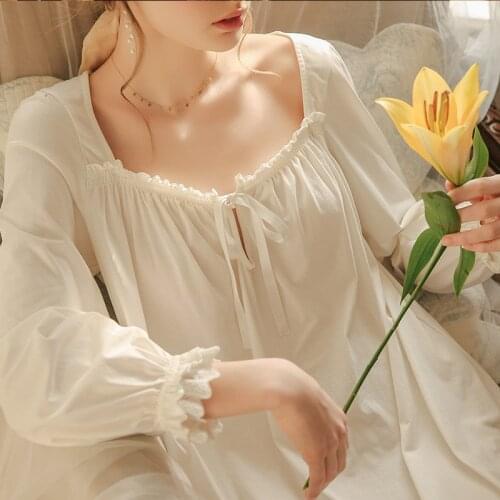 Spring and Autumn Sexy Palace Long Sleeve Loose Lovely Princess Nightdress Long Loose Comfortable Home Wear Women Cotton