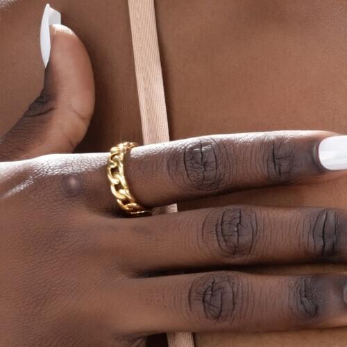 High Quality Wholesale Simple Rings Fashion Gold Cuban Chain Ring Mens and Womens Exclusive Couple Wedding Ring Jewelry Gift