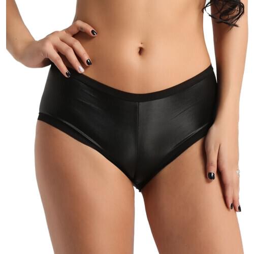 Women Black Faux Leather Ruffle Stretchy Plus Size Sexy Panties Nightclub Party Stage Performance Pole Dance Shorts Rave Costume