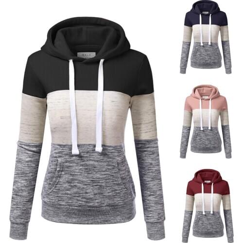 Women Autumn Winter Long Raglan Sleeve Color Block Hoodie Pocket Sweatshirt Hoodies Women clothing Street Wear