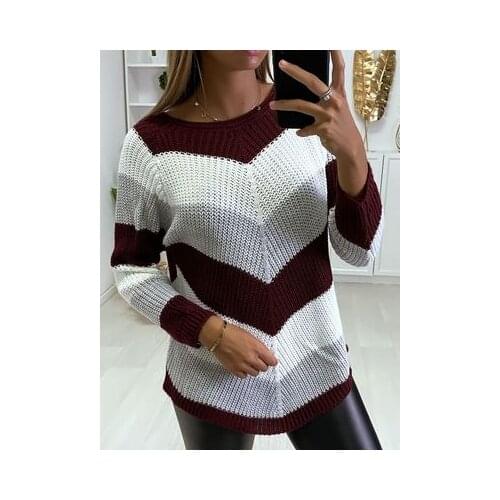 Women Oversized Splicing Sweater Vintage Striped Loose Pullover Streetwear Autumn Knitted Jumper Femme 2021 Sueter Mujer