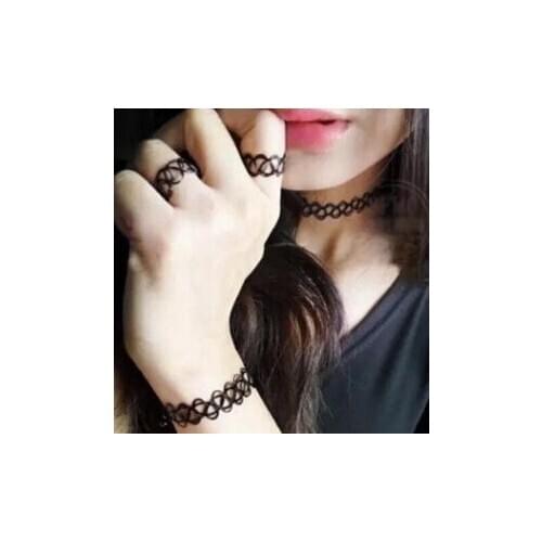 Simple 2020 Collares Women Vintage Stretch Tattoo Choker Necklace Set Retro Gothic Punk Elastic Adjustable Stretchy